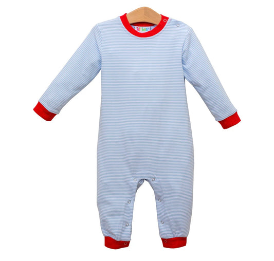 Romper- Light Blue Stripe & Red