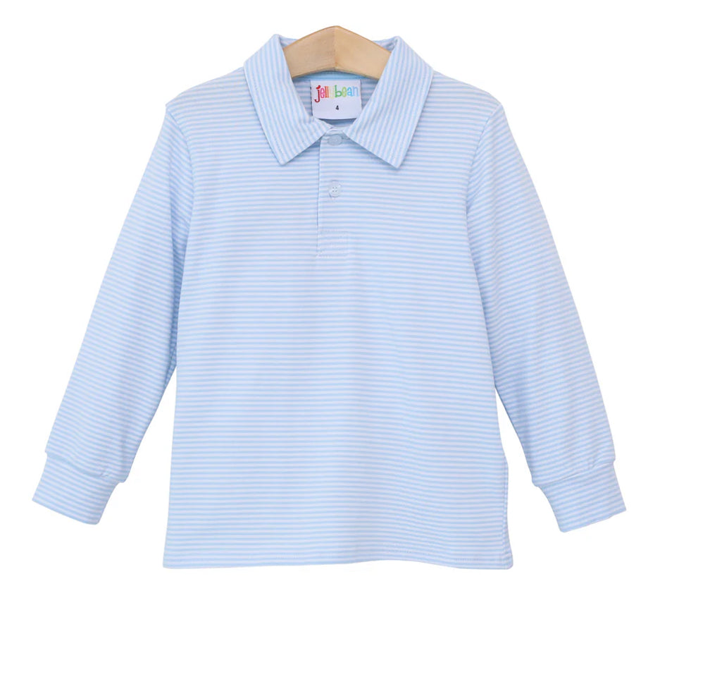 Light Blue LS Striped Polo