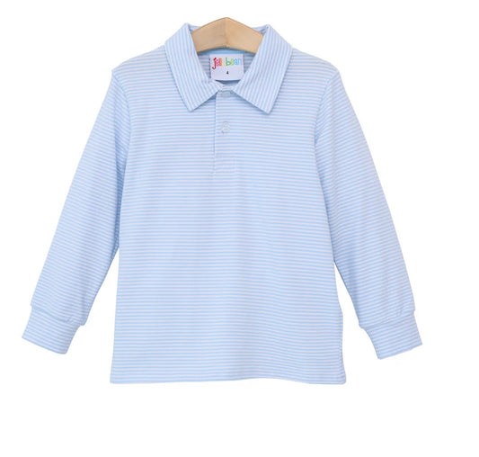 Light Blue LS Striped Polo