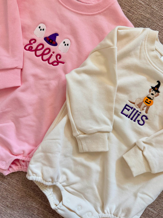 Sweatshirt Bubble Romper (Pink and Cream)